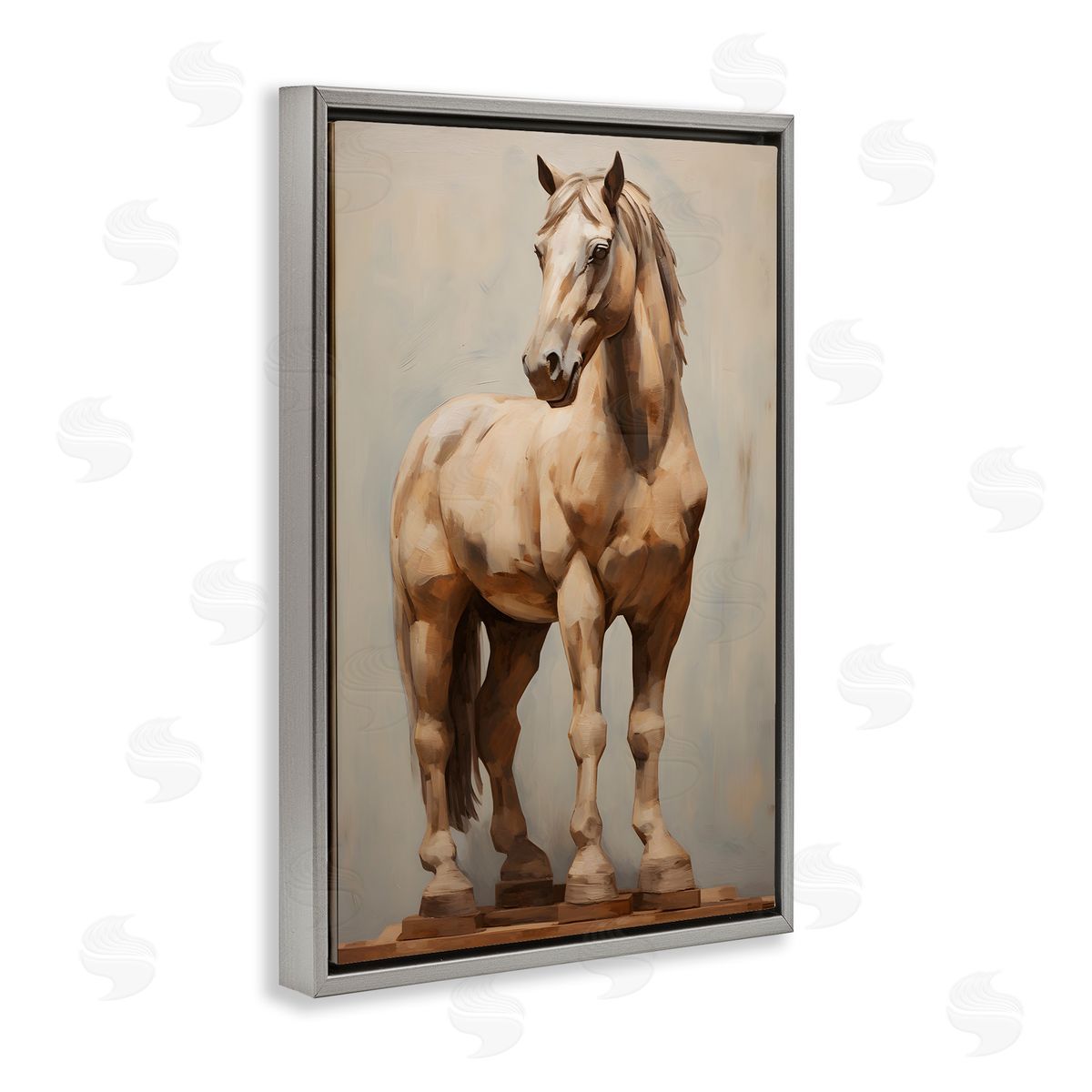 Magnificent Mare Standing Grey Floating Frame Canvas Wall Art, Home Decor by Petal Prints Design