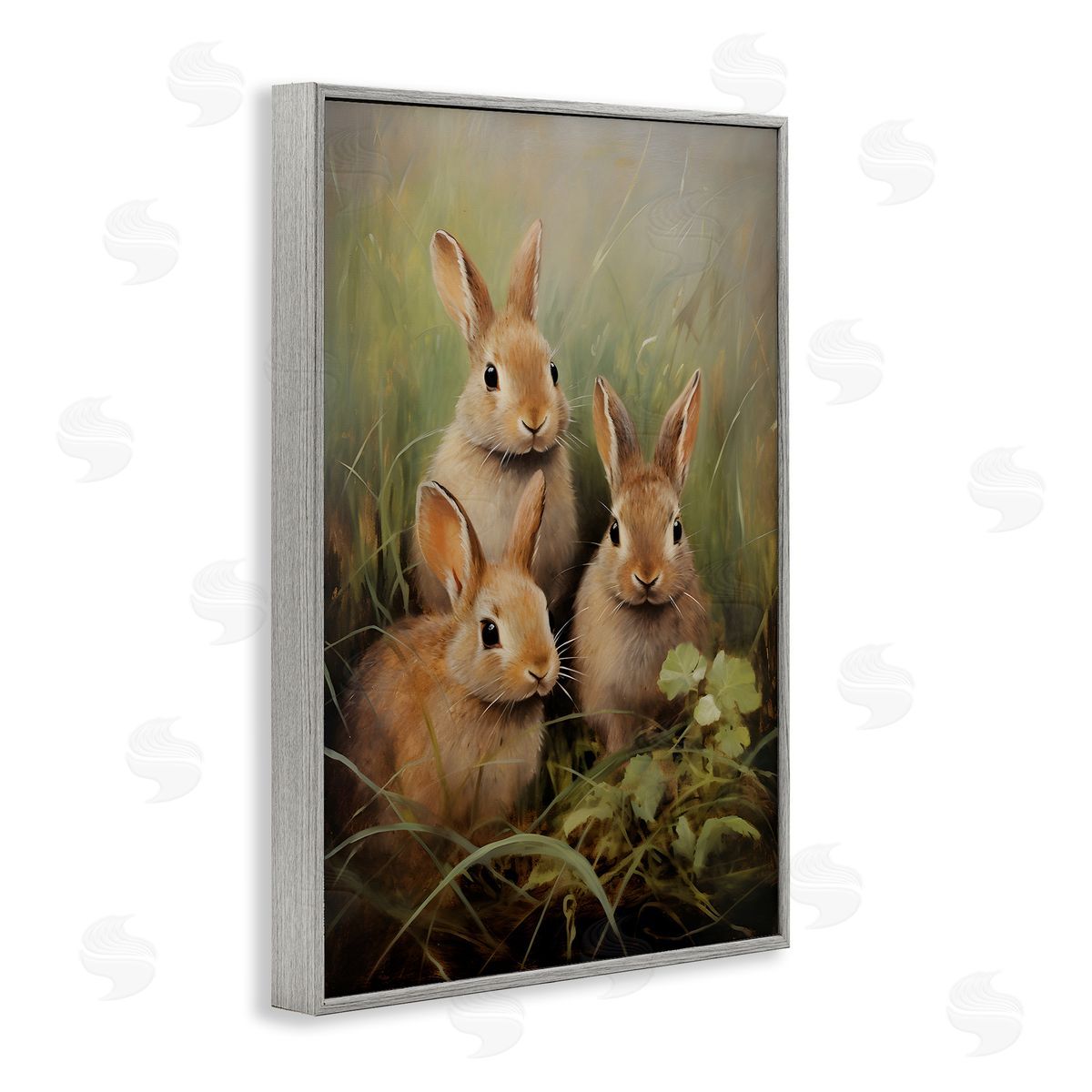Baby Bunny Trio Grey Frame Print Wall Art, Home Decor by Petal Prints Design