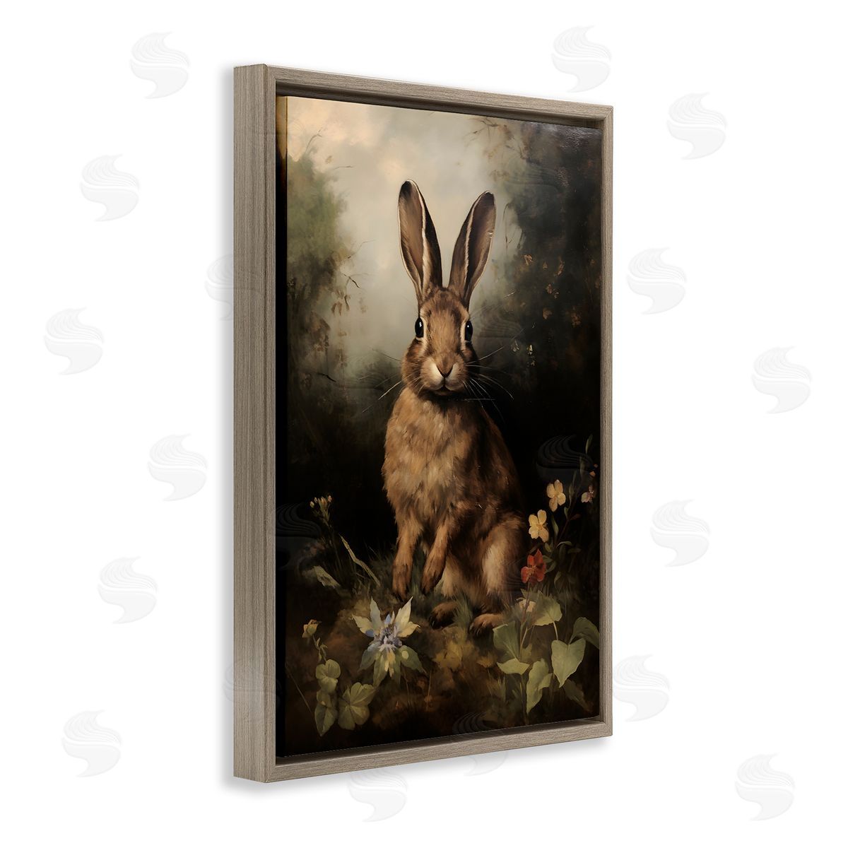 Bunny in Nature Brown Floating Frame Canvas Wall Art, Home Decor by Petal Prints Design