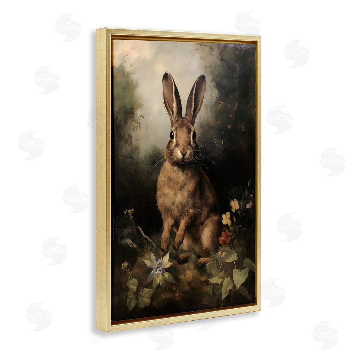 Bunny in Nature Gold Floating Frame Canvas Wall Art, Home Decor by Petal Prints Design