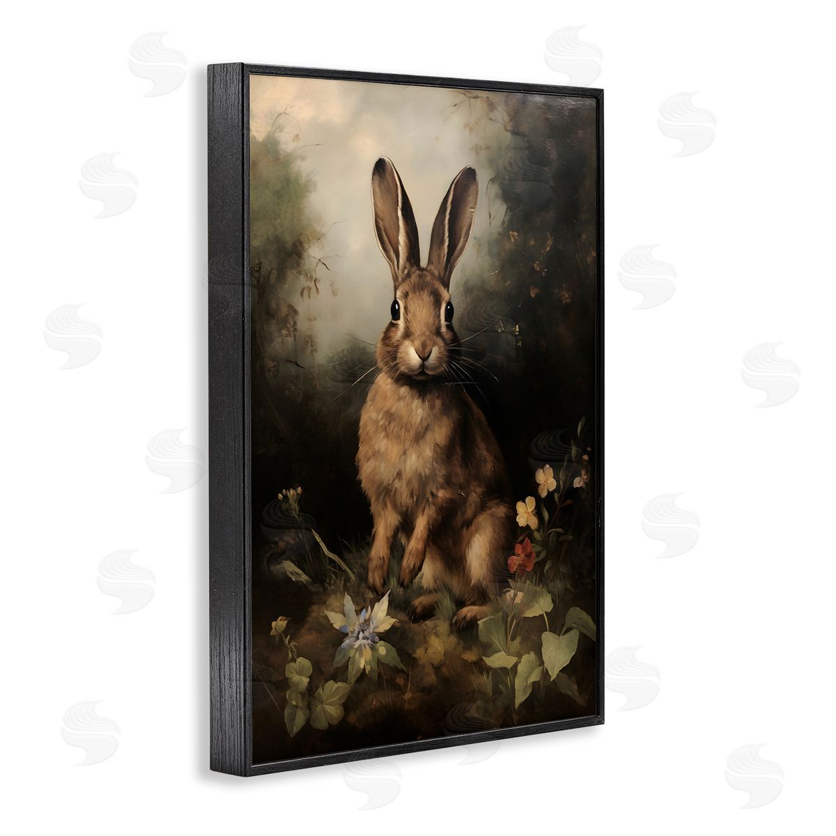 Bunny in Nature Black Frame Print Wall Art, Home Decor by Petal Prints Design