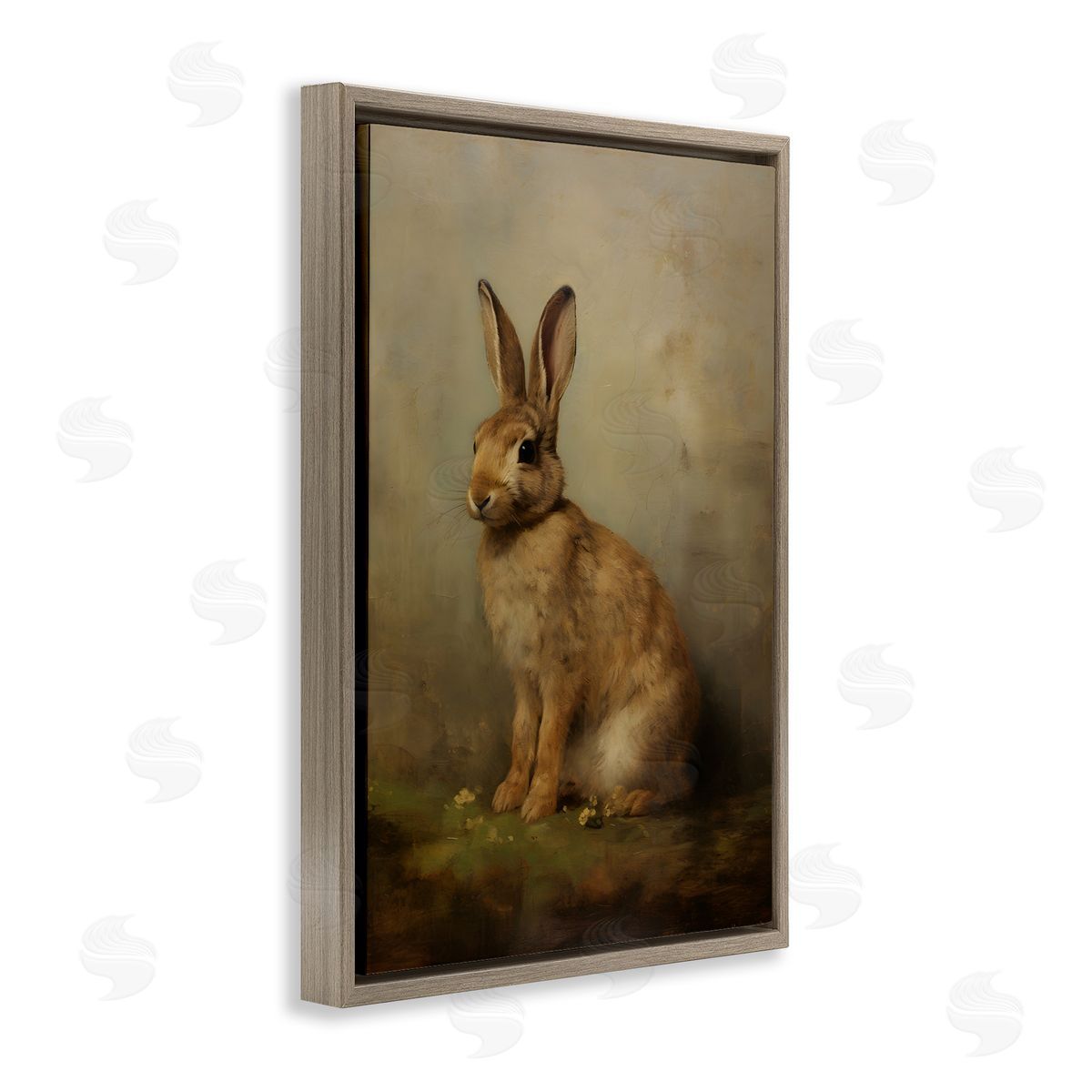 Brown Bunny Portrait Brown Floating Frame Canvas Wall Art, Home Decor by Petal Prints Design