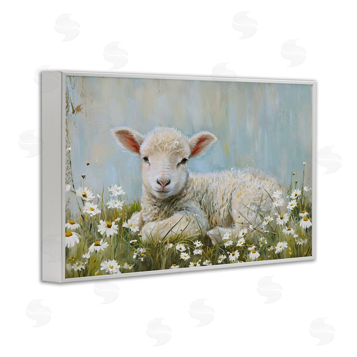 Lamb Resting in Meadow White Frame Print Wall Art, Home Decor by Petal Prints Design