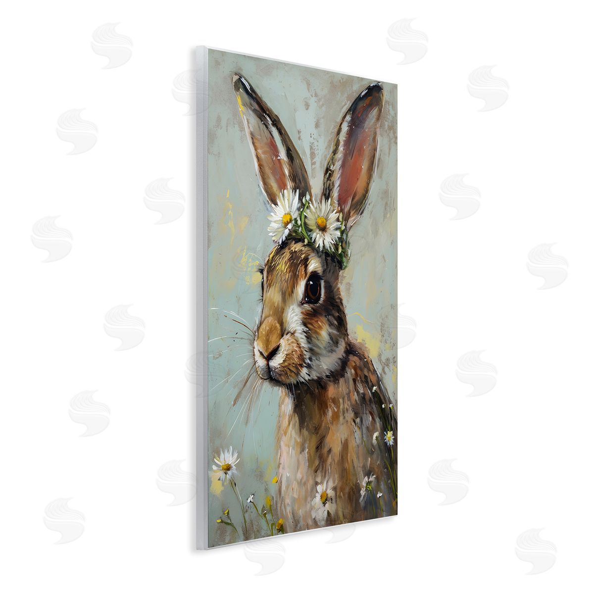 Bunny and Daisy Crown Wood Plaque Wall Art, Home Decor by Petal Prints Design