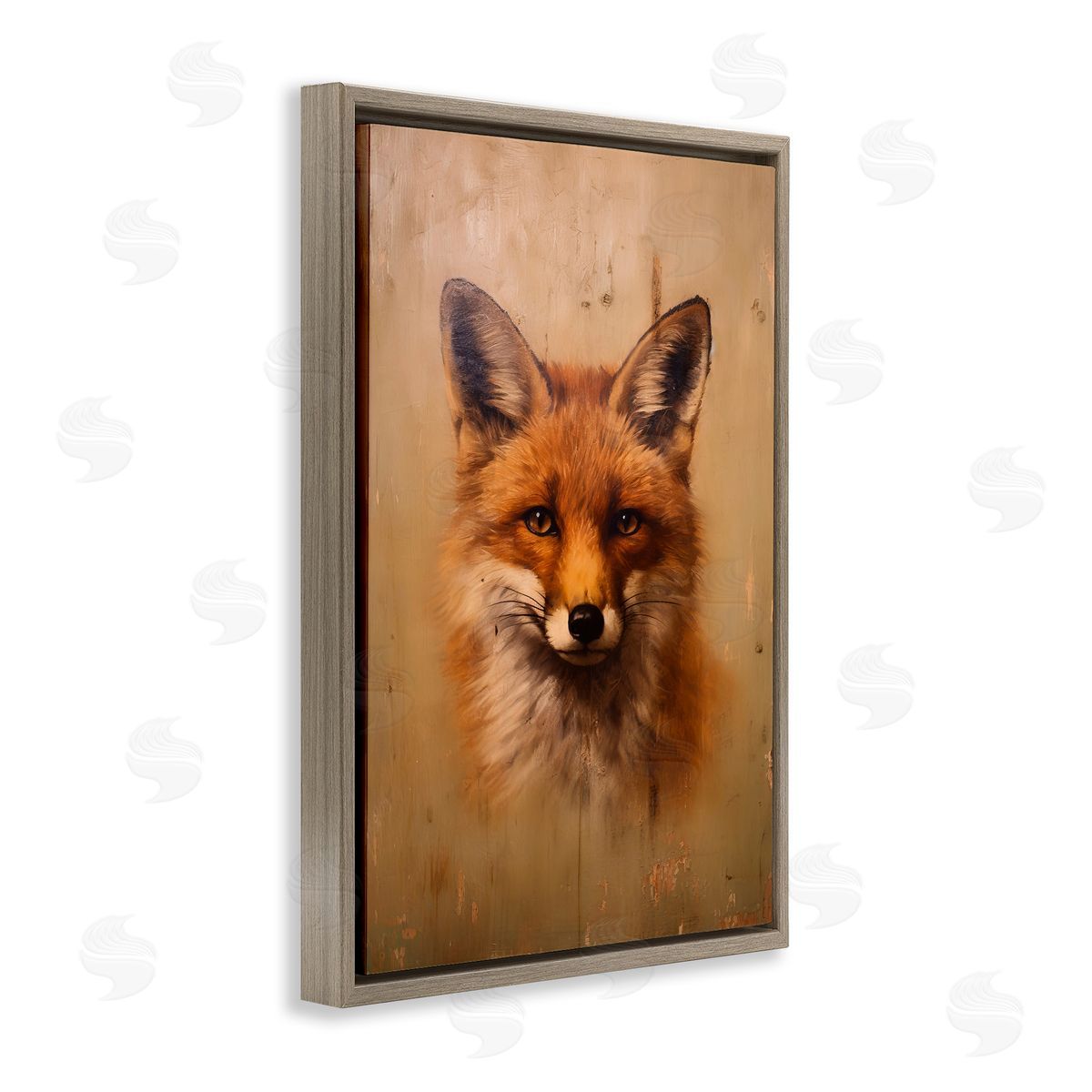 Woodland Fox Face Brown Floating Frame Canvas Wall Art, Home Decor by Petal Prints Design