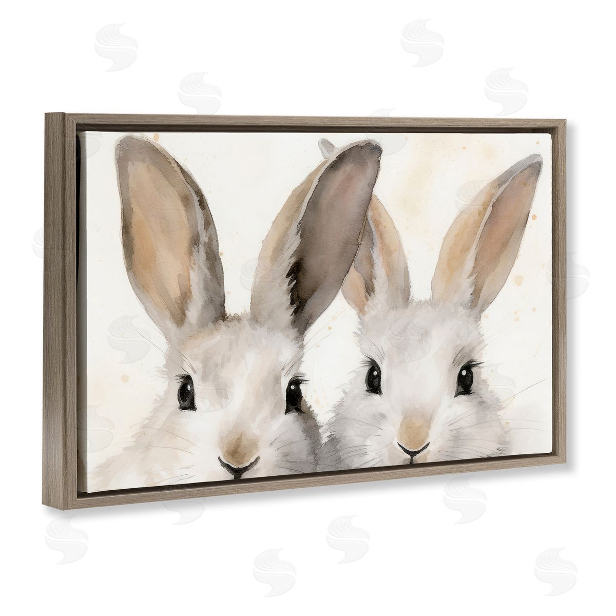 Two Peeking Rabbits Brown Floating Frame Canvas Wall Art, Home Decor by Petal Prints Design