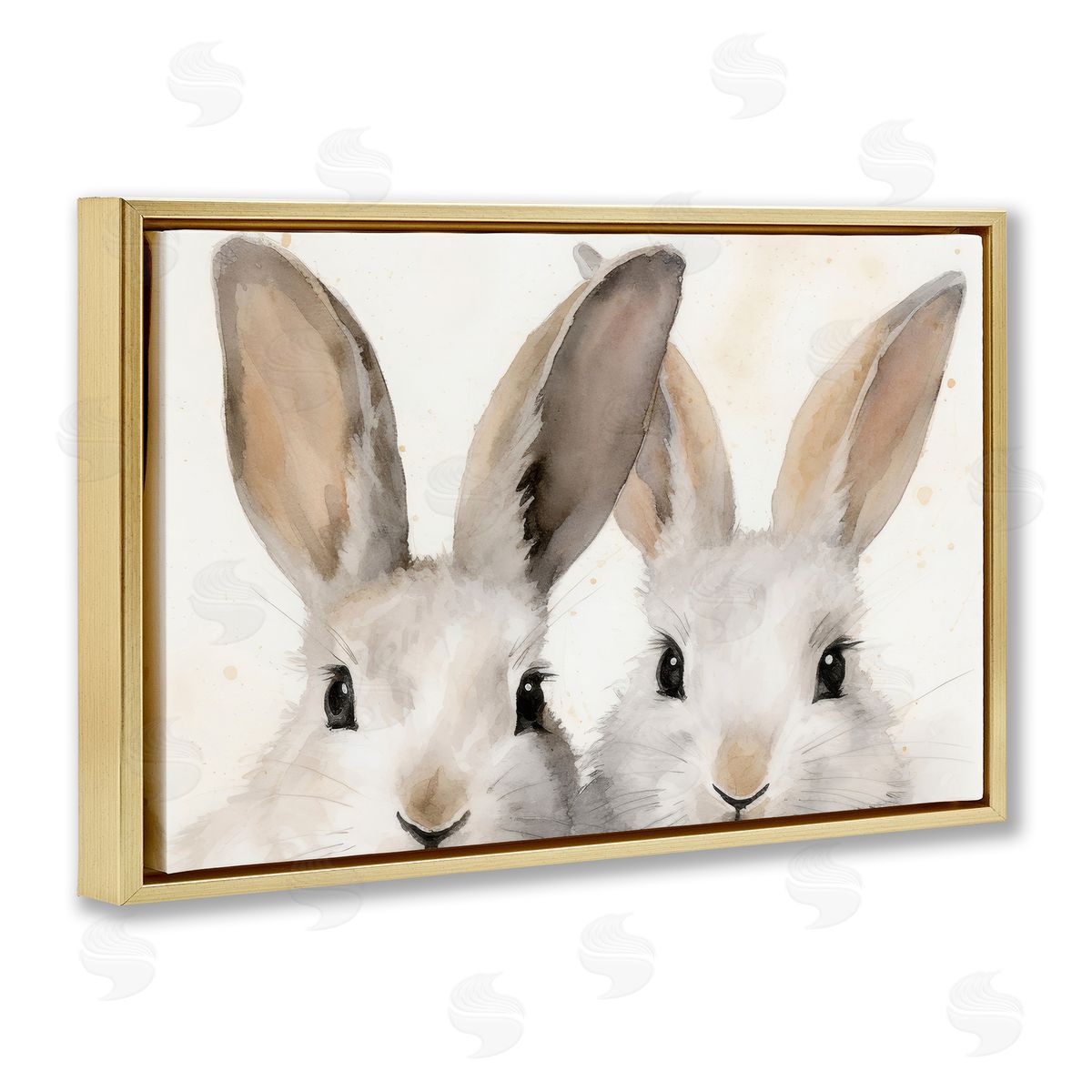 Two Peeking Rabbits Gold Floating Frame Canvas Wall Art, Home Decor by Petal Prints Design