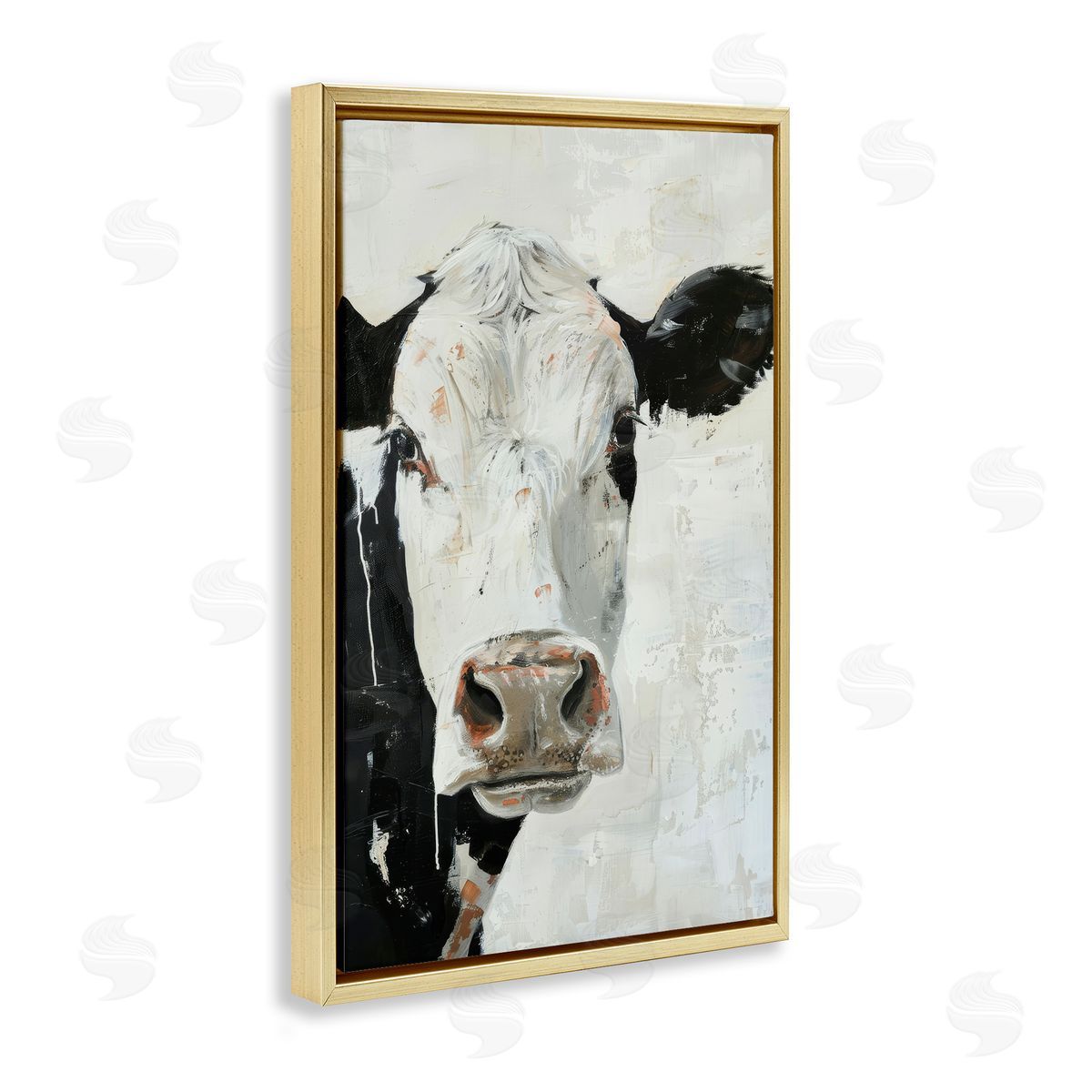 Up Close Cow Gold Floating Frame Canvas Wall Art, Home Decor by Petals Prints Design