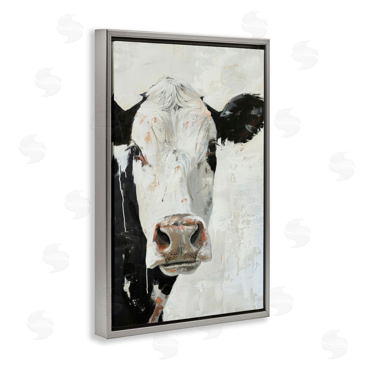 Up Close Cow Grey Floating Frame Canvas Wall Art, Home Decor by Petals Prints Design