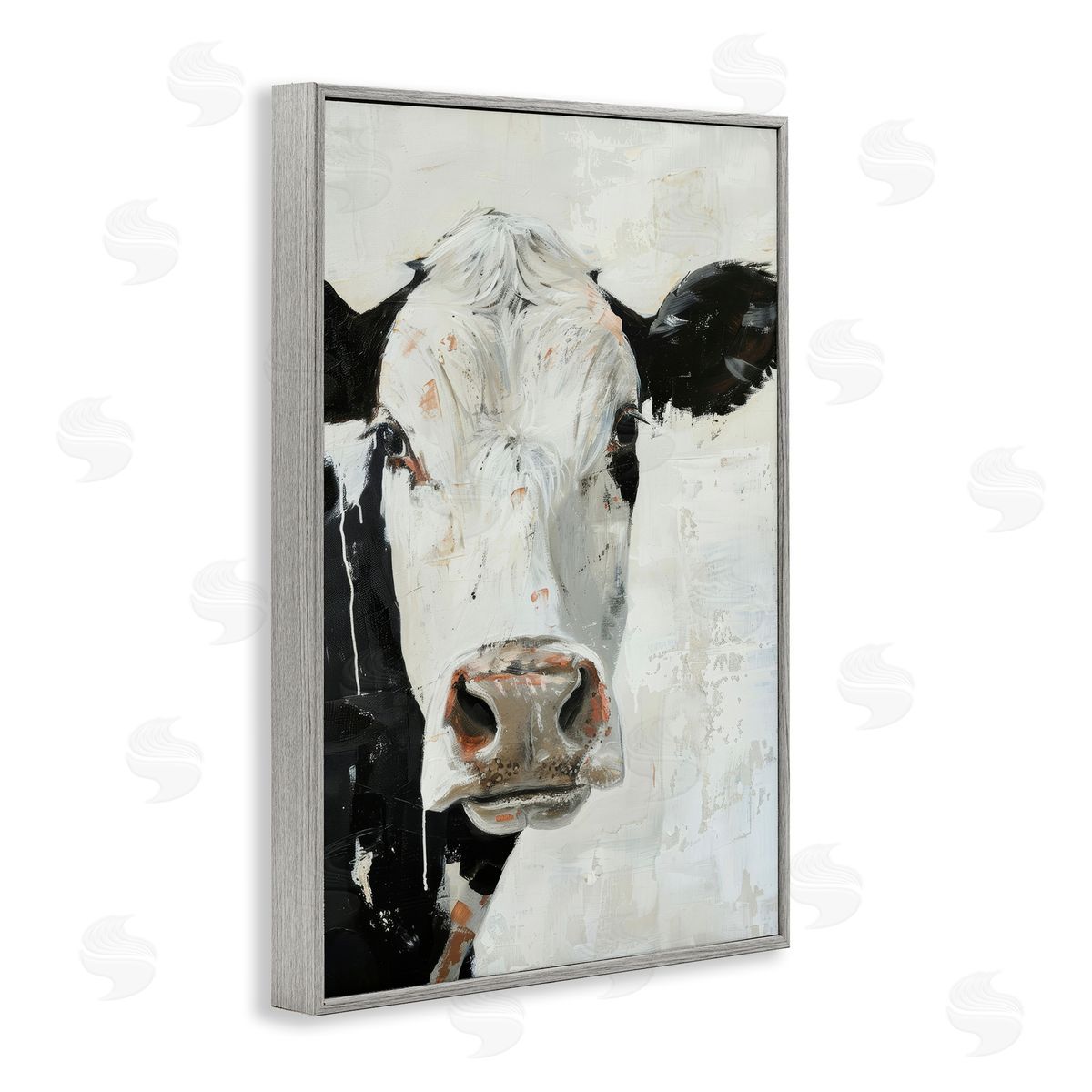 Up Close Cow Grey Frame Print Wall Art, Home Decor by Petals Prints Design
