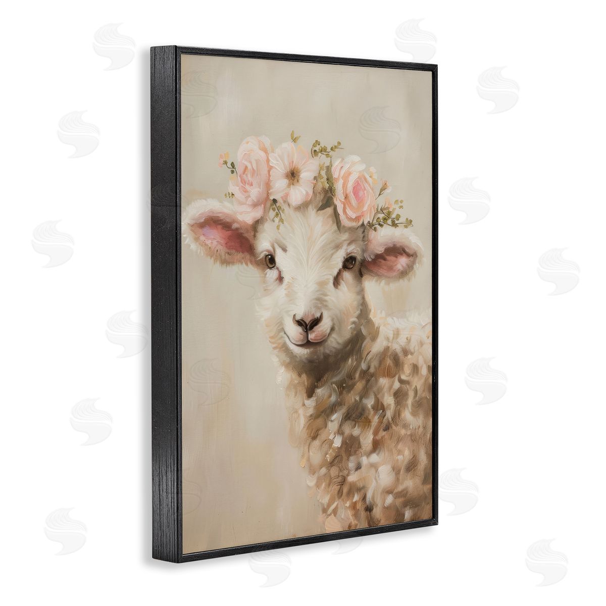 Soft Floral Lamb Black Frame Print Wall Art, Home Decor by Petals Prints Design