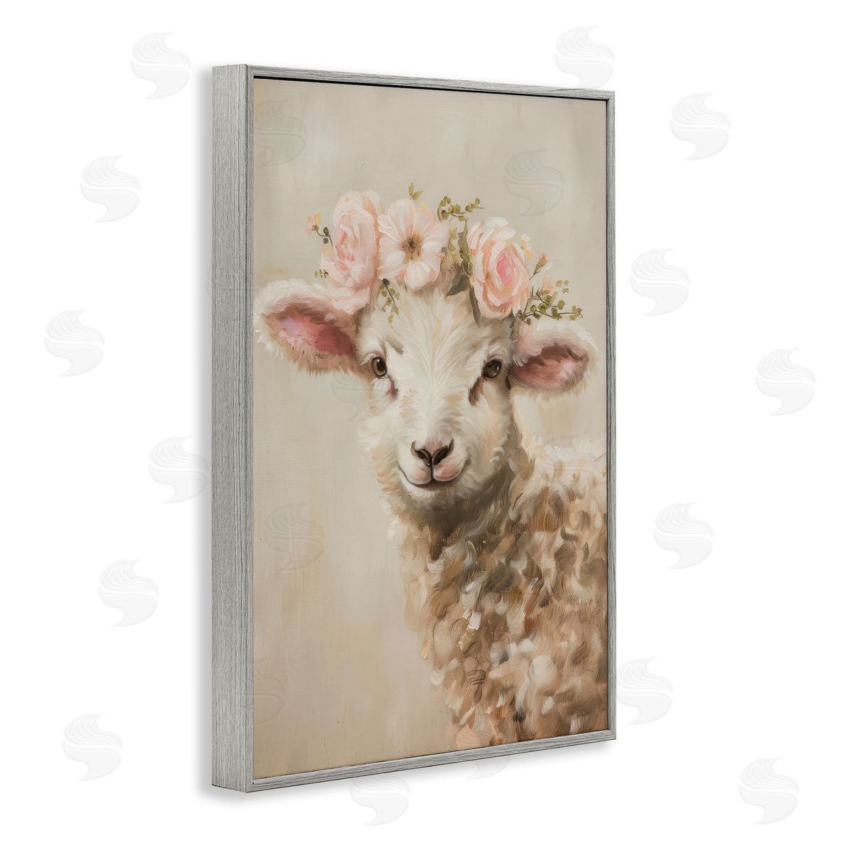 Soft Floral Lamb Grey Frame Print Wall Art, Home Decor by Petals Prints Design