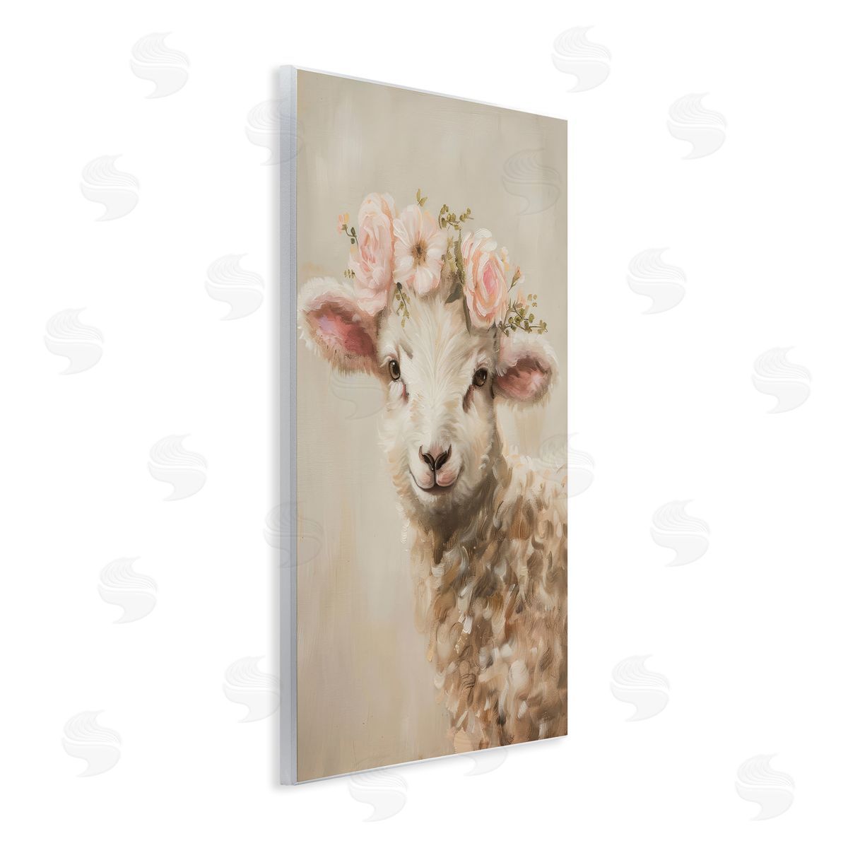 Soft Floral Lamb Wood Plaque Wall Art, Home Decor by Petals Prints Design