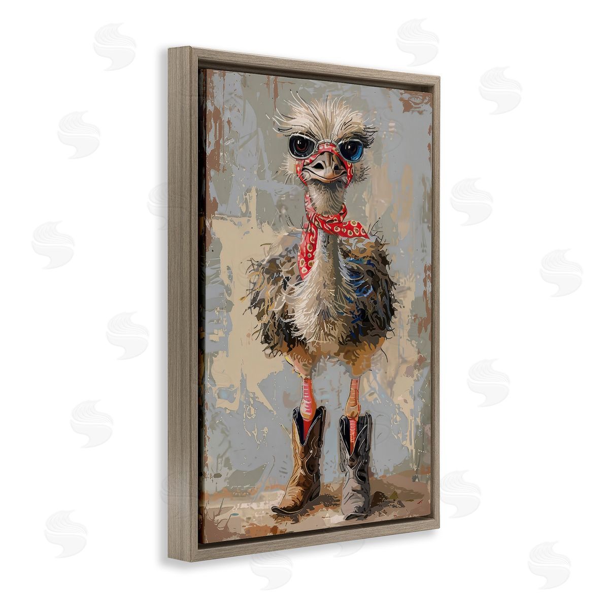 Ostrich and Cowboy Boots Brown Floating Frame Canvas Wall Art, Home Decor by Petals Prints Design