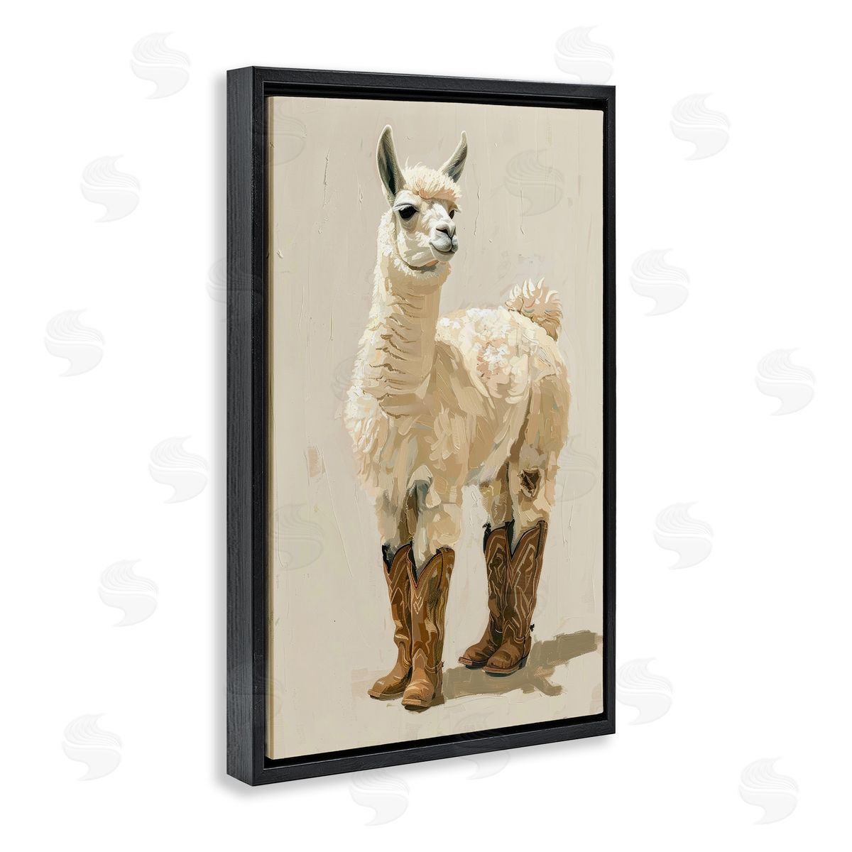 Lamb and Cowboy Boots Black Floating Frame Canvas Wall Art, Home Decor by Petals Prints Design