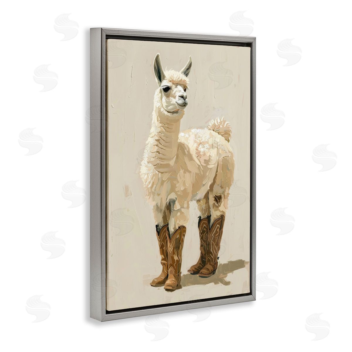 Lamb and Cowboy Boots Grey Floating Frame Canvas Wall Art, Home Decor by Petals Prints Design