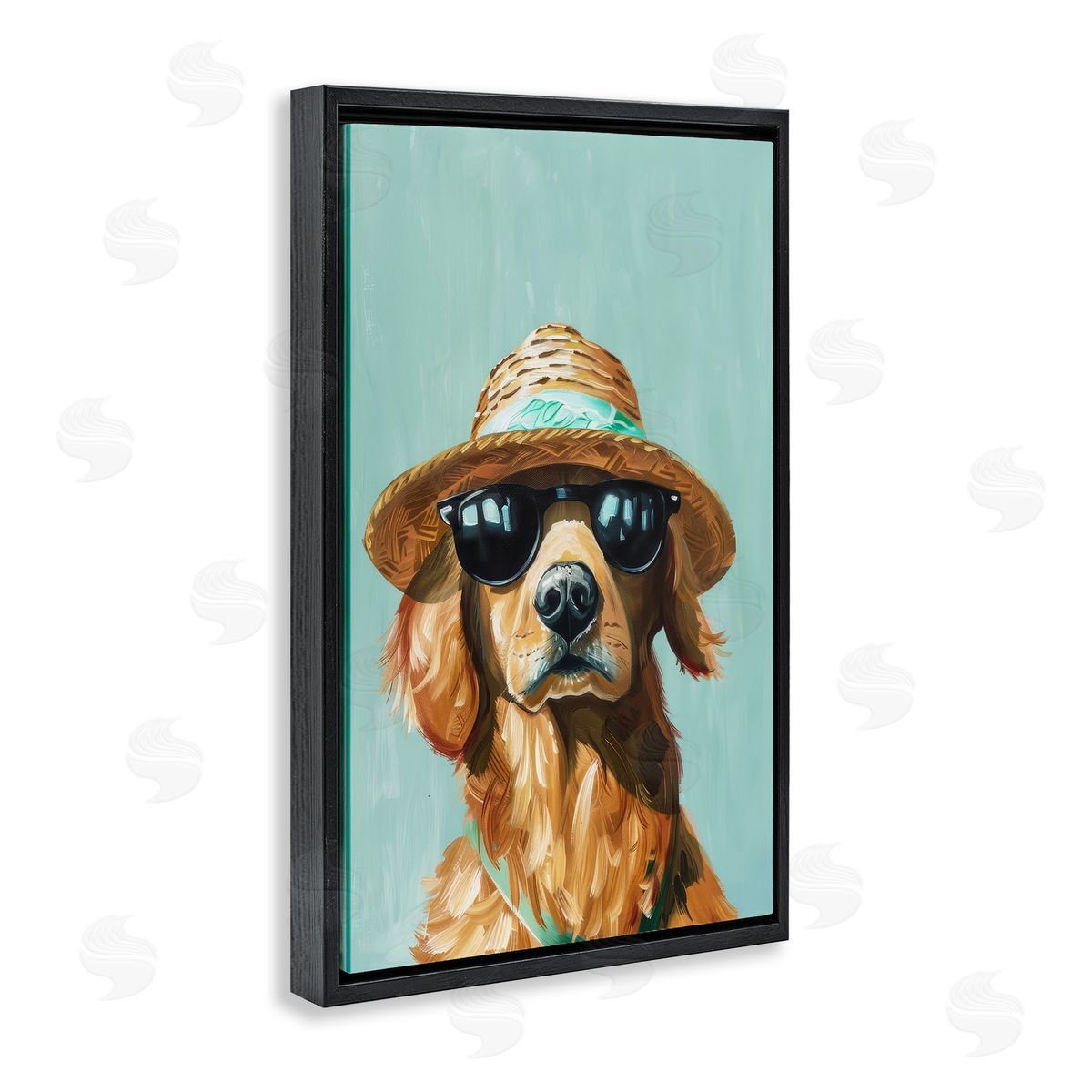 Beach Ready Dog Black Floating Frame Canvas Wall Art, Home Decor by Petals Prints Design