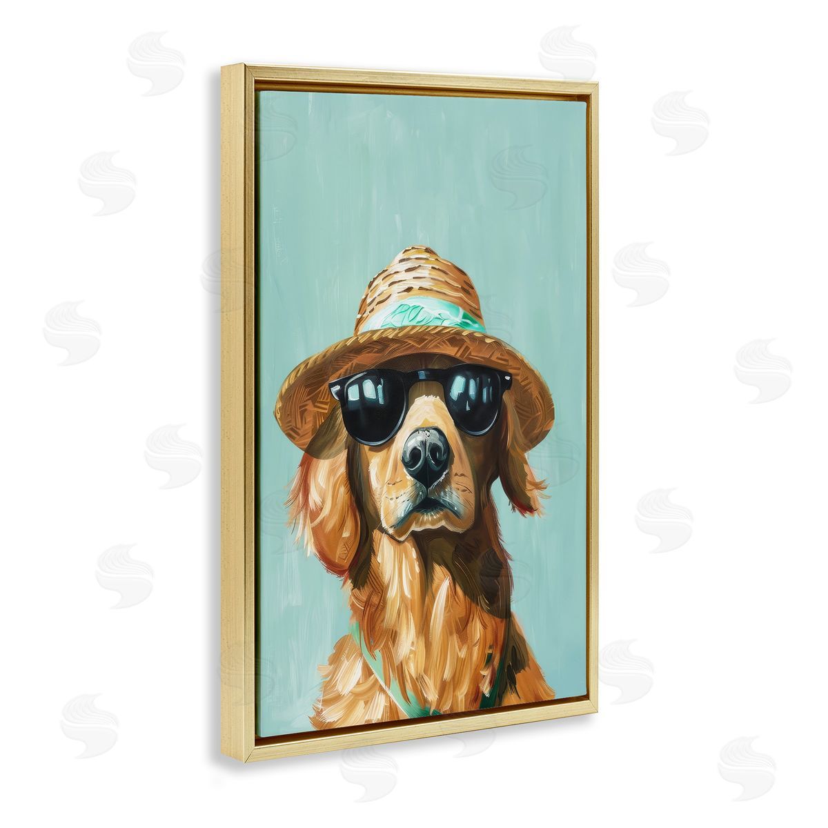 Beach Ready Dog Gold Floating Frame Canvas Wall Art, Home Decor by Petals Prints Design