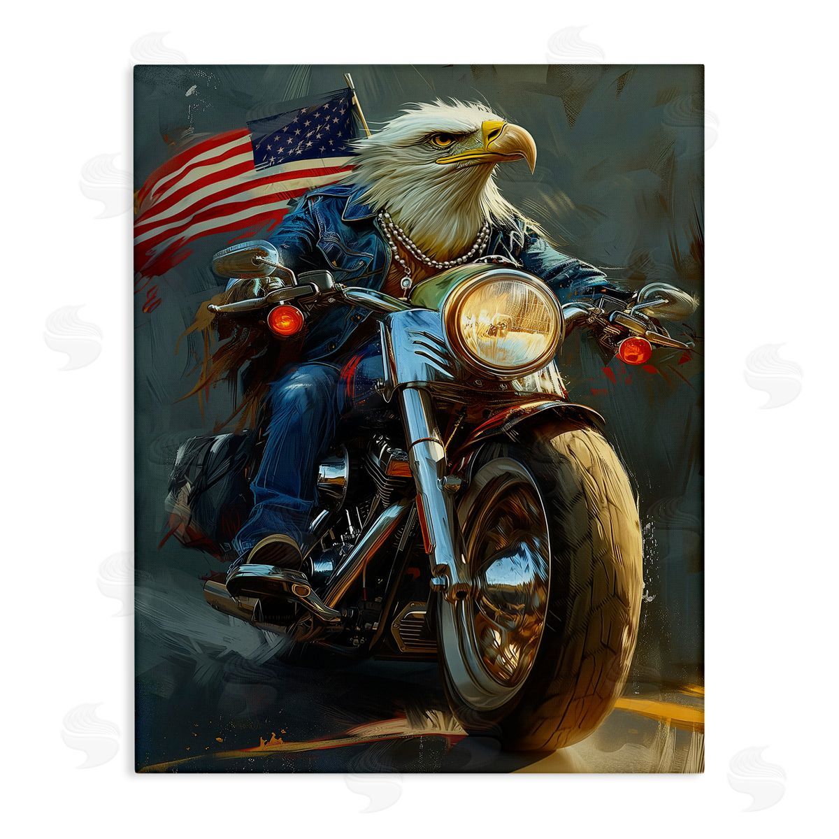 Patriotic Eagle Motorcycle Canvas Wall Art, Home Decor by Ray Heere