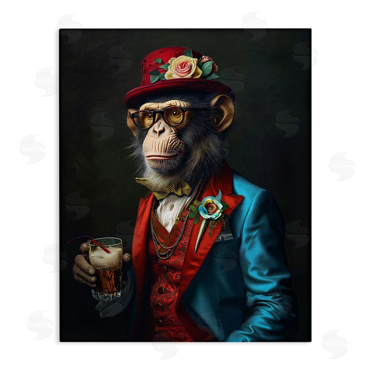 Monkey with Fancy Outfit Canvas Wall Art, Home Decor by Ray Heere