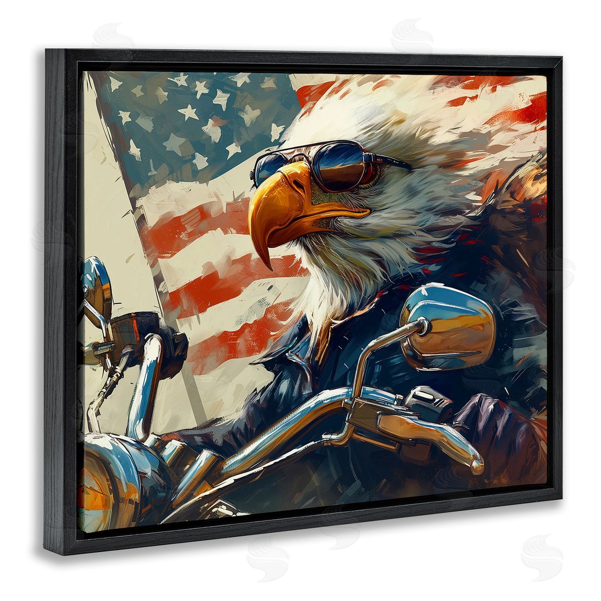 Patriotic Bald Eagle Black Floating Frame Canvas Wall Art, Home Decor by Ray Heere