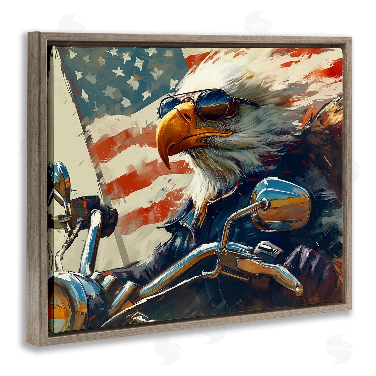 Patriotic Bald Eagle Brown Floating Frame Canvas Wall Art, Home Decor by Ray Heere