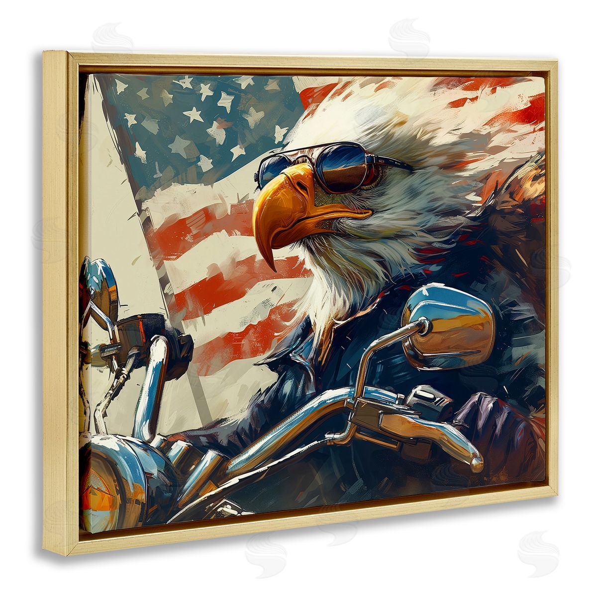 Patriotic Bald Eagle Gold Floating Frame Canvas Wall Art, Home Decor by Ray Heere