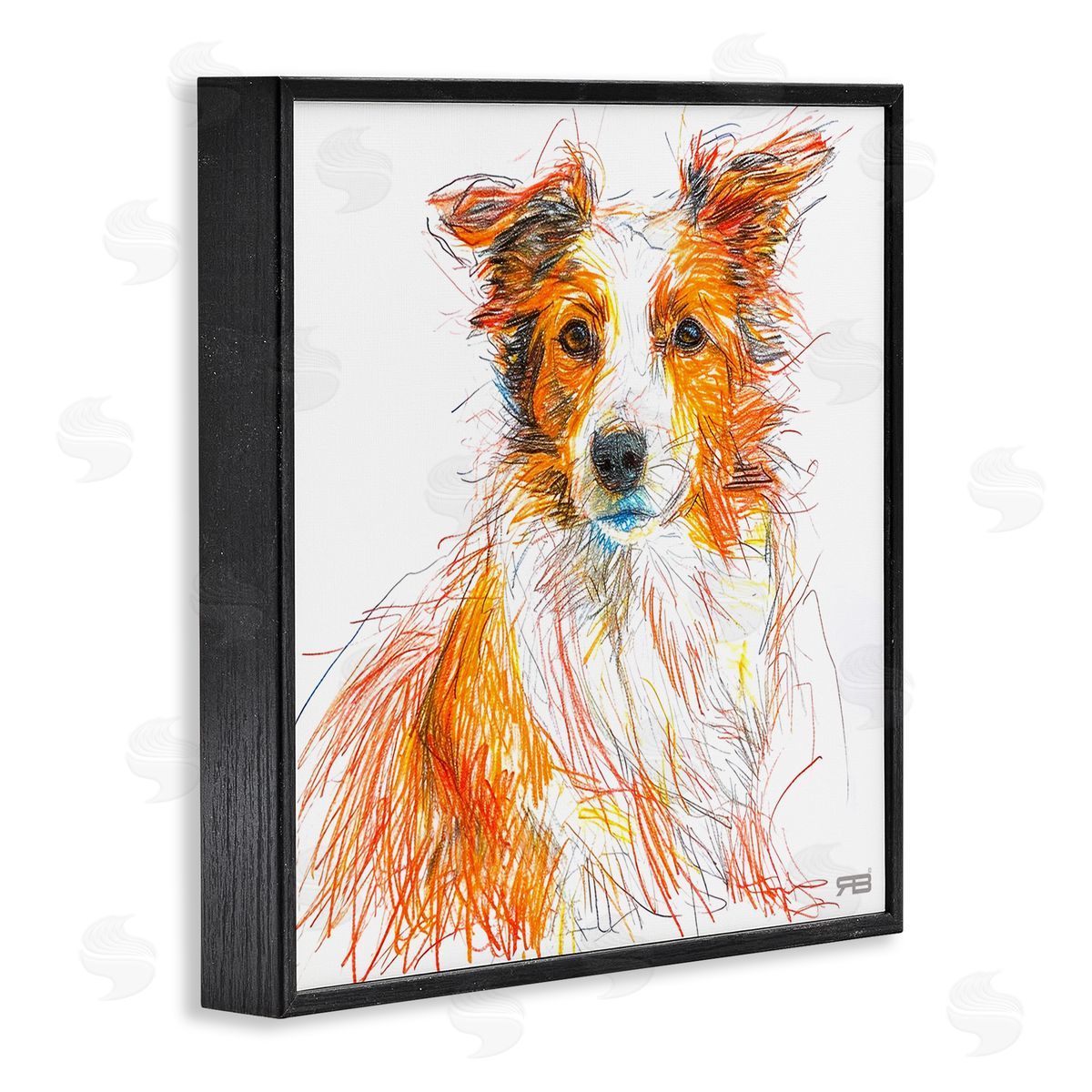 Collie Dog Sketch Style Black Frame Print Wall Art, Home Decor by Roozbeh Bahramali