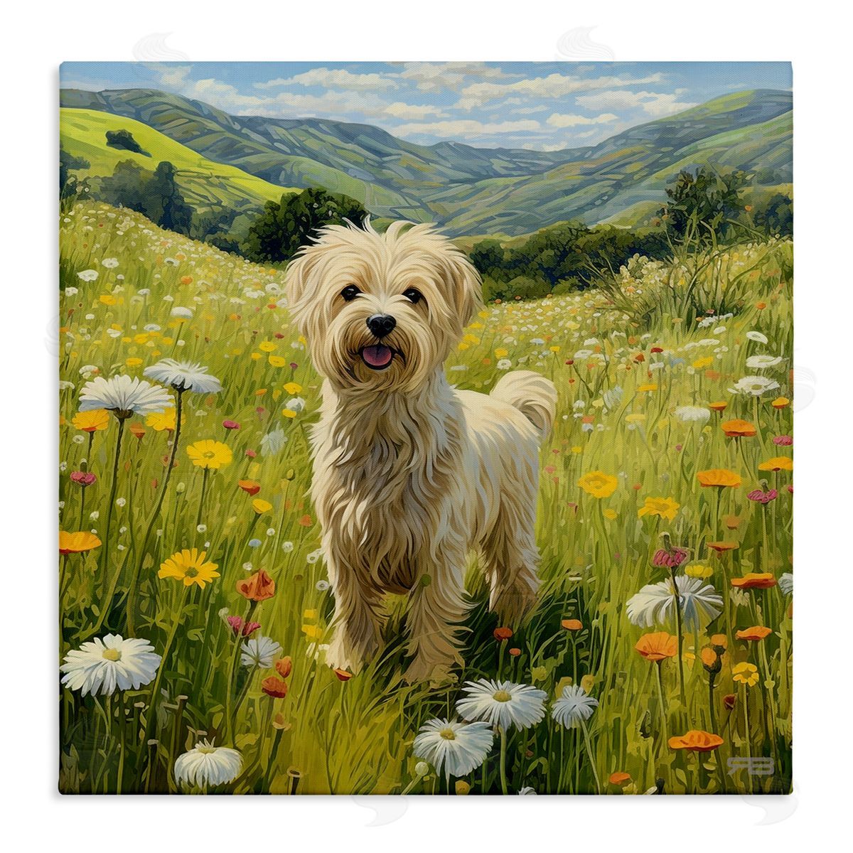 Terrier Dog Rural Meadow Canvas Wall Art, Home Decor by Roozbeh Bahramali