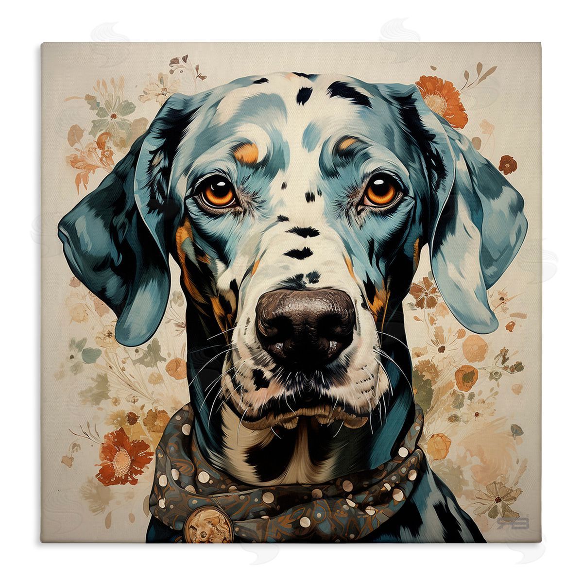 Dog Portrait with Paint Splatter Canvas Wall Art, Home Decor by Roozbeh Bahramali