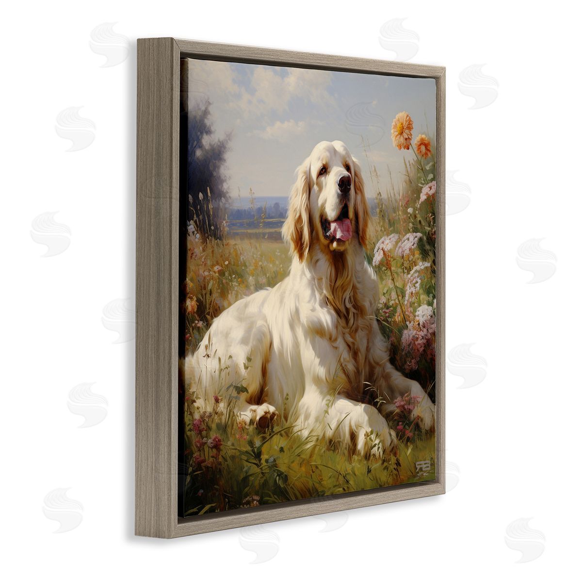 Calm Golden Retriever Landscape Brown Floating Frame Canvas Wall Art, Home Decor by Roozbeh Bahramali
