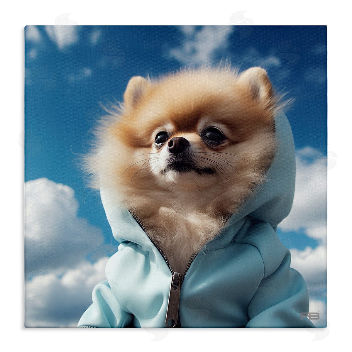 Pomeranian Dog and Clouds Canvas Wall Art, Home Decor by Roozbeh Bahramali