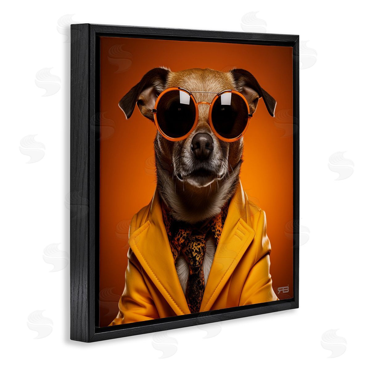 Trendy Dog Yellow Suit Black Floating Frame Canvas Wall Art, Home Decor by Roozbeh Bahramali