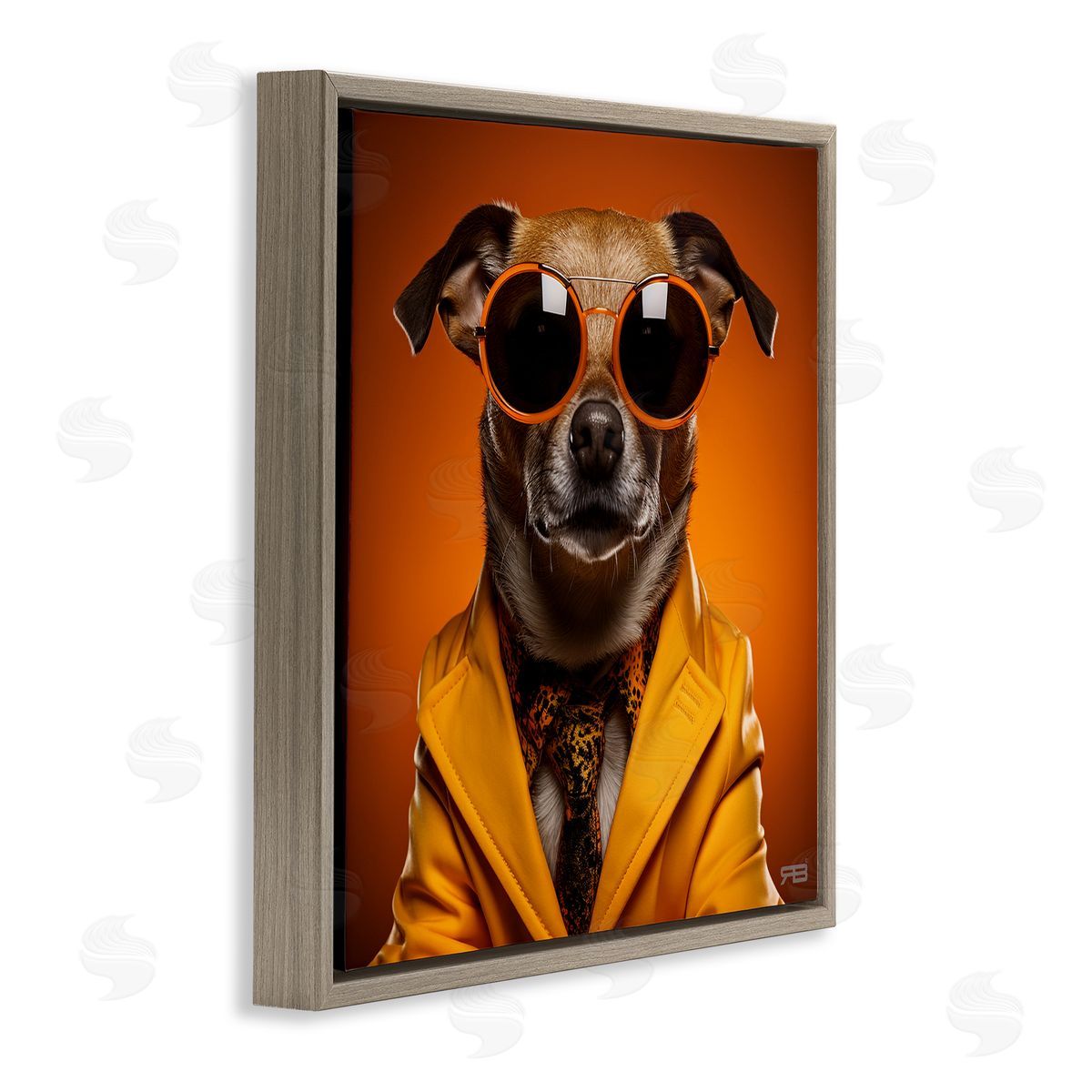 Trendy Dog Yellow Suit Brown Floating Frame Canvas Wall Art, Home Decor by Roozbeh Bahramali