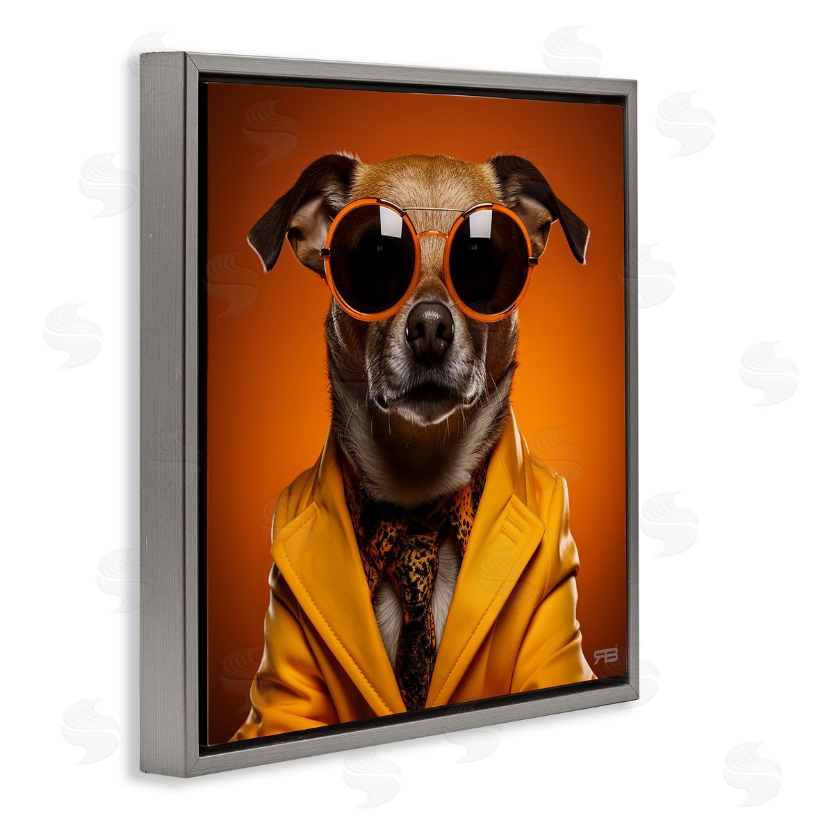 Trendy Dog Yellow Suit Grey Floating Frame Canvas Wall Art, Home Decor by Roozbeh Bahramali