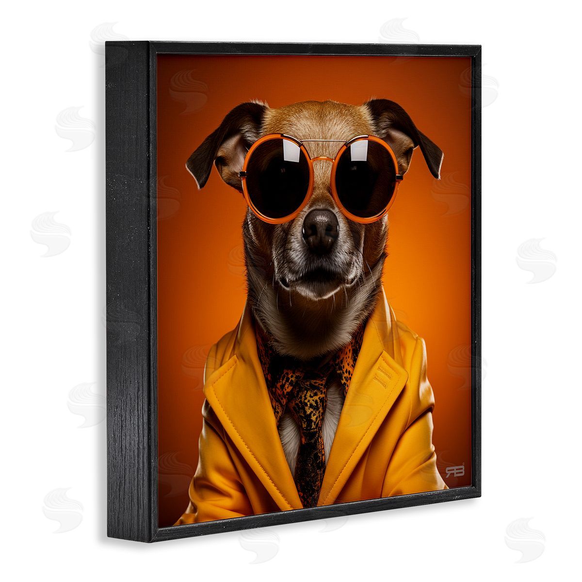 Trendy Dog Yellow Suit Black Frame Print Wall Art, Home Decor by Roozbeh Bahramali