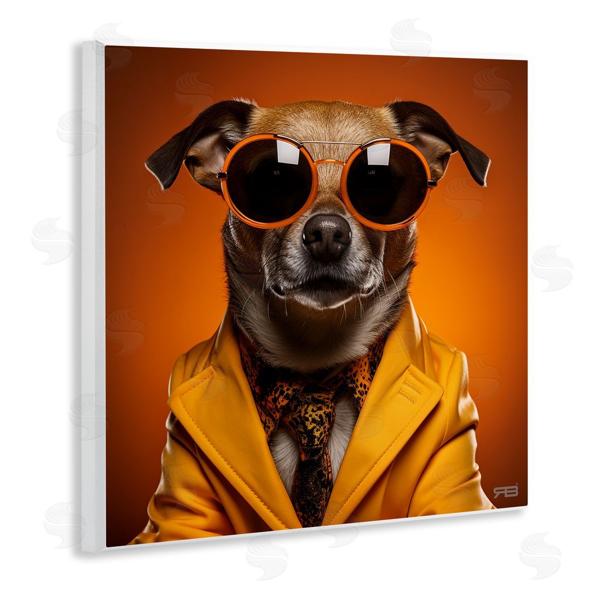 Trendy Dog Yellow Suit Wood Plaque Wall Art, Home Decor by Roozbeh Bahramali