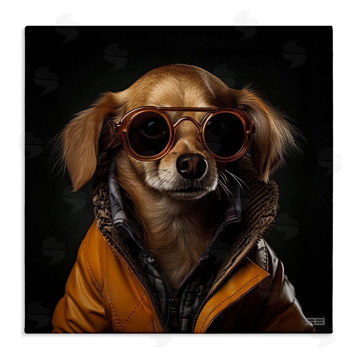 Stylish Dog on Black Canvas Wall Art, Home Decor by Roozbeh Bahramali