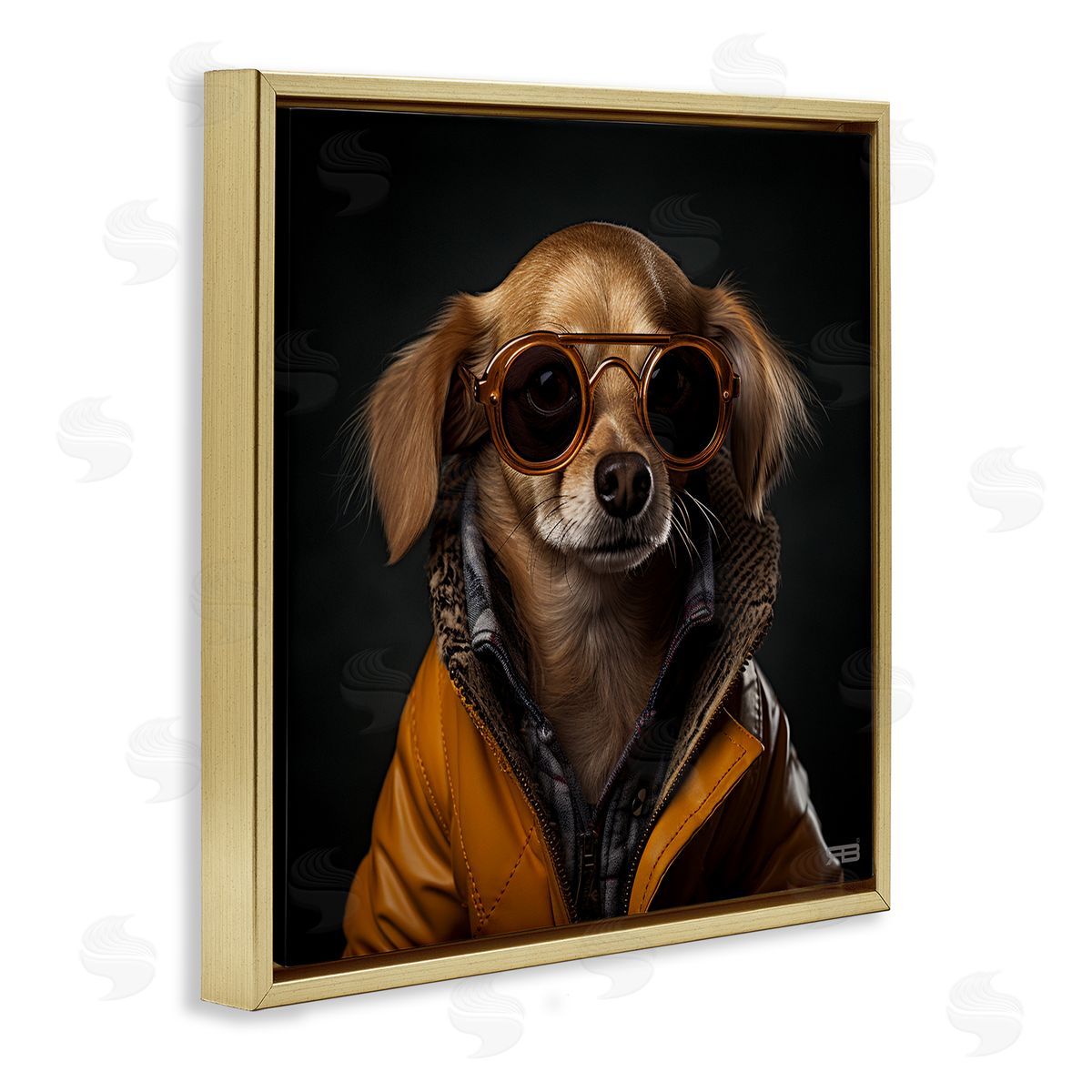 Stylish Dog on Black Gold Floating Frame Canvas Wall Art, Home Decor by Roozbeh Bahramali
