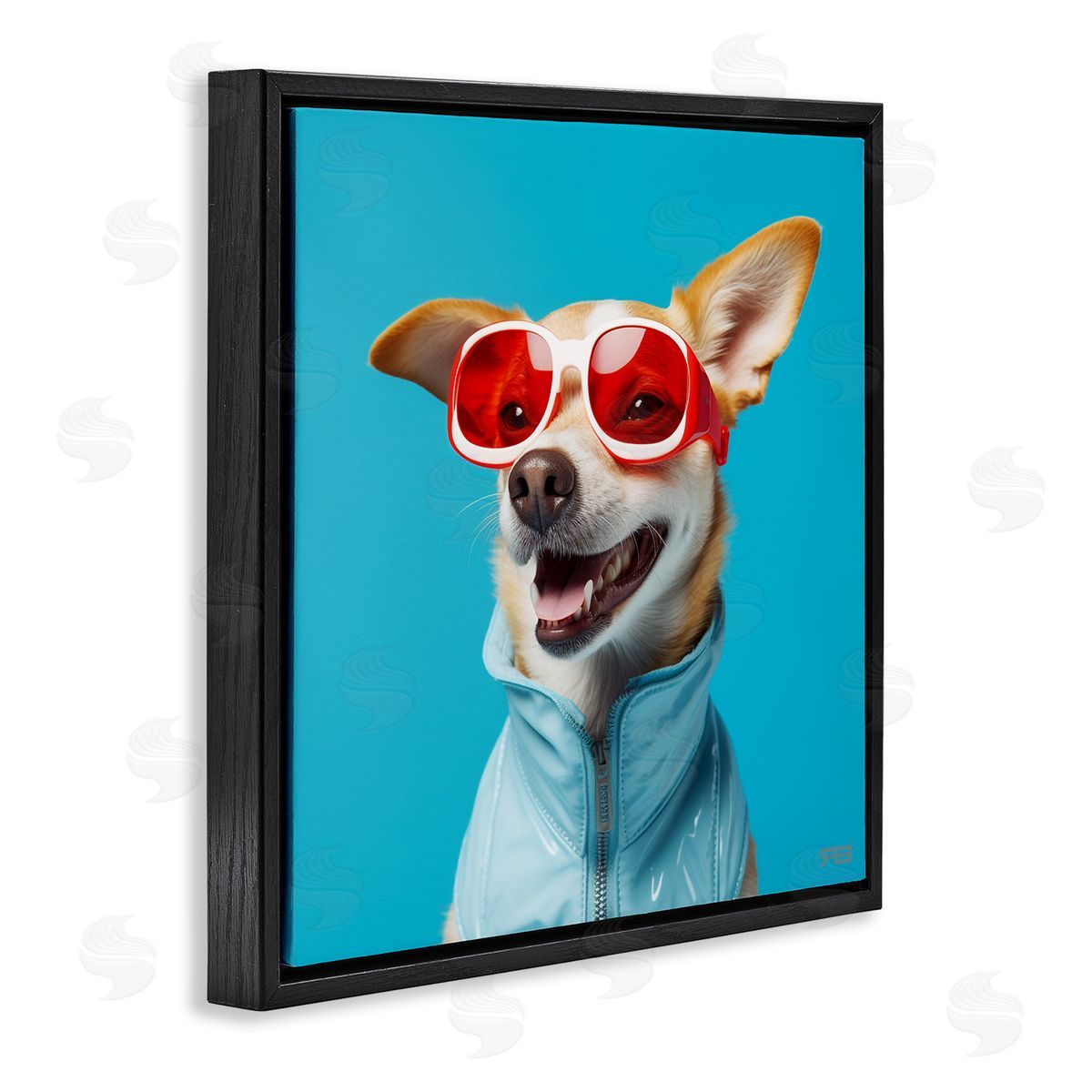 Stylish Dog on Blue Black Floating Frame Canvas Wall Art, Home Decor by Roozbeh Bahramali