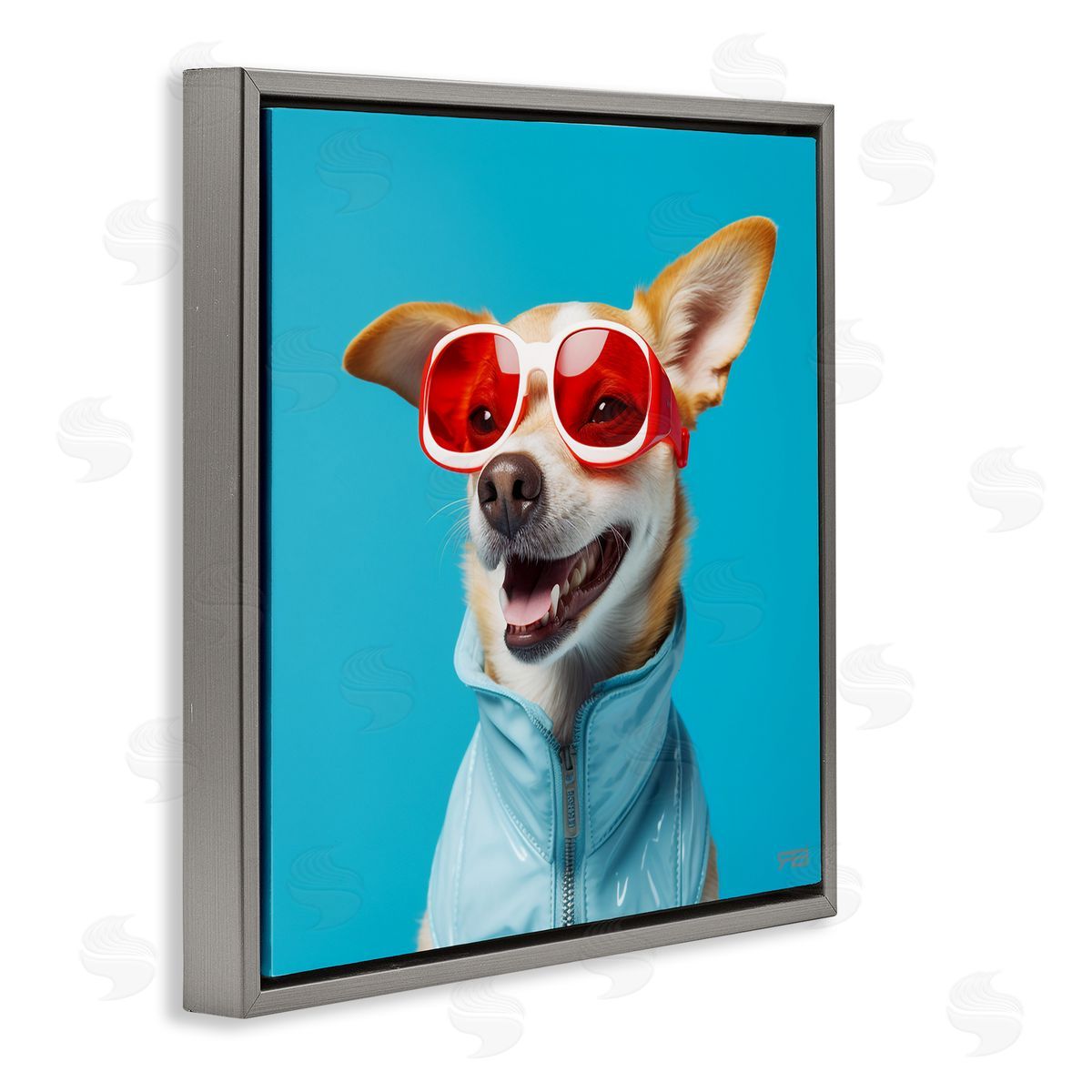 Stylish Dog on Blue Grey Floating Frame Canvas Wall Art, Home Decor by Roozbeh Bahramali