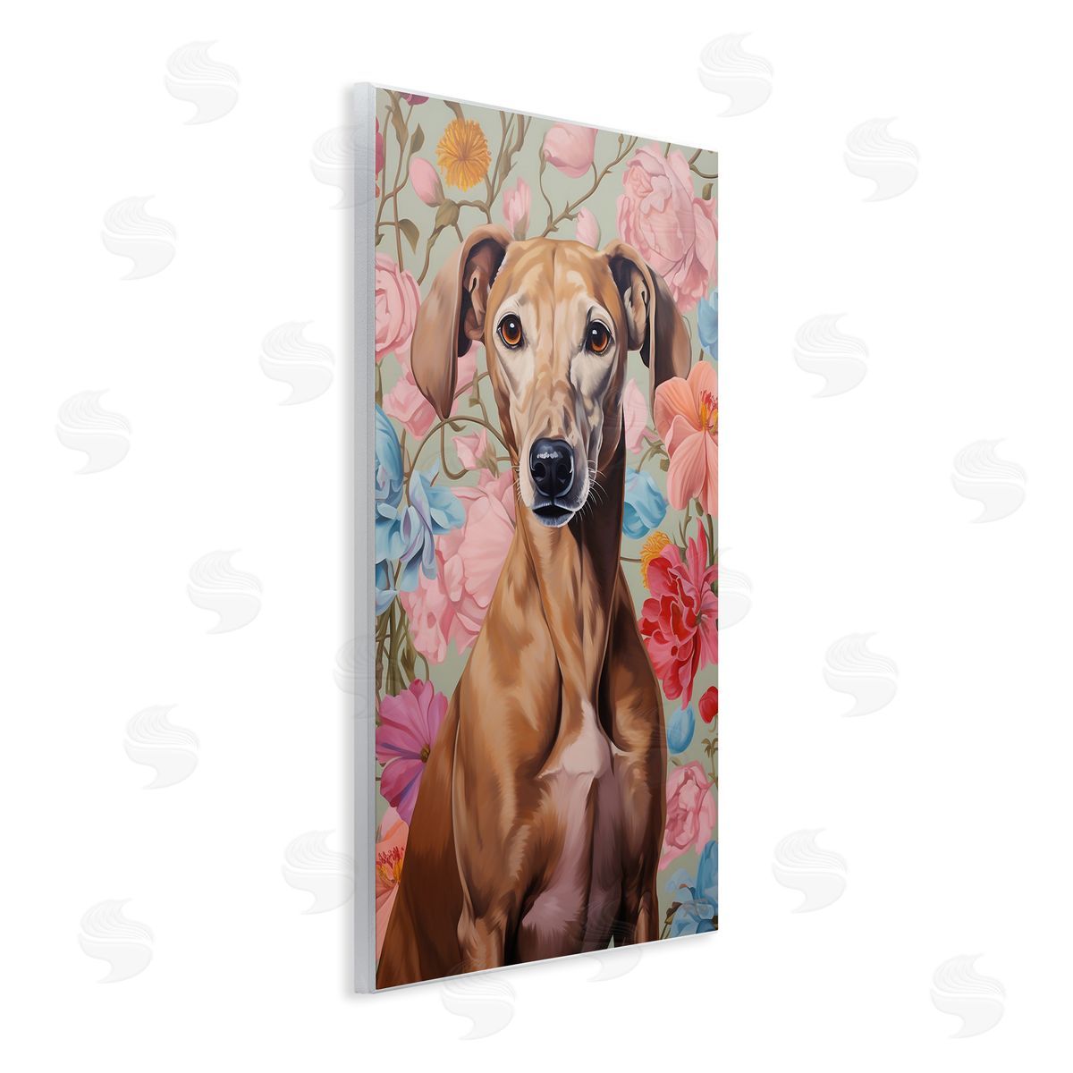 Greyhound on Florals Wood Plaque Wall Art, Home Decor by Roozbeh Bahramali