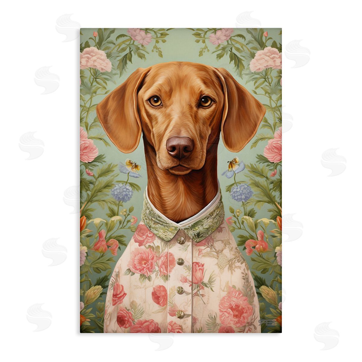 Tropical Florals Dog Canvas Wall Art, Home Decor by Roozbeh Bahramali