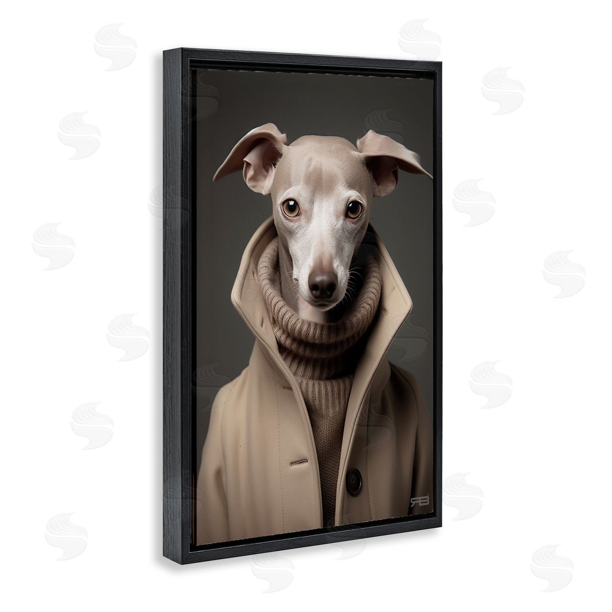 Chic Fashion Greyhound Black Floating Frame Canvas Wall Art, Home Decor by Roozbeh Bahramali
