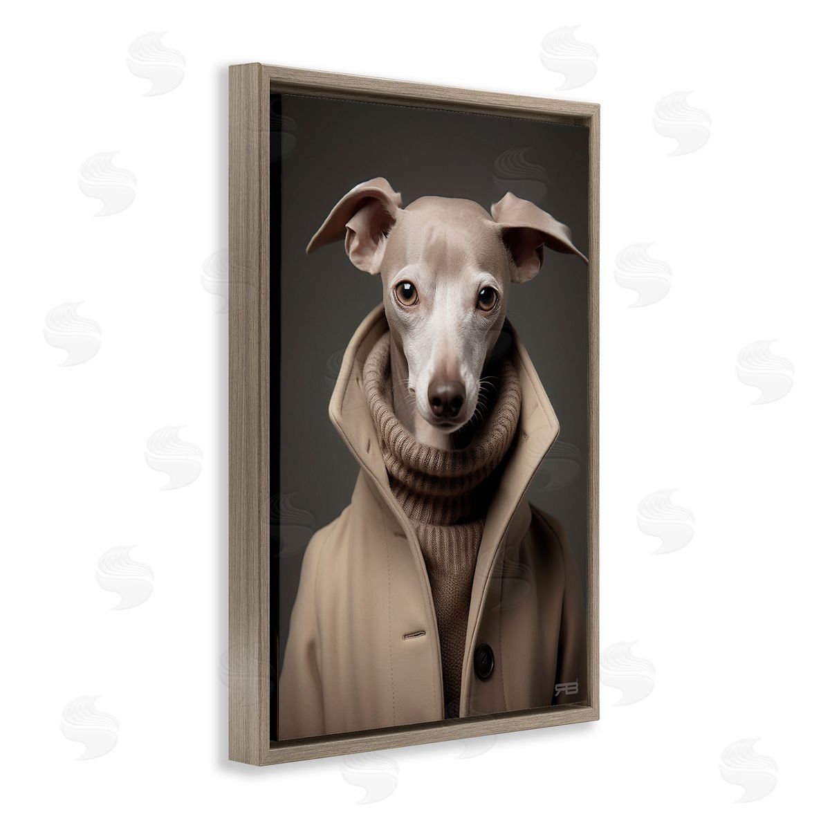 Chic Fashion Greyhound Brown Floating Frame Canvas Wall Art, Home Decor by Roozbeh Bahramali
