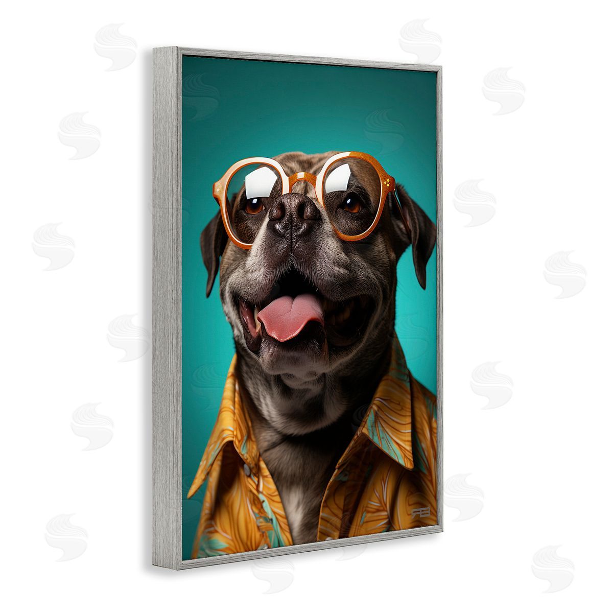 Fashion Dog Friend Grey Frame Print Wall Art, Home Decor by Roozbeh Bahramali