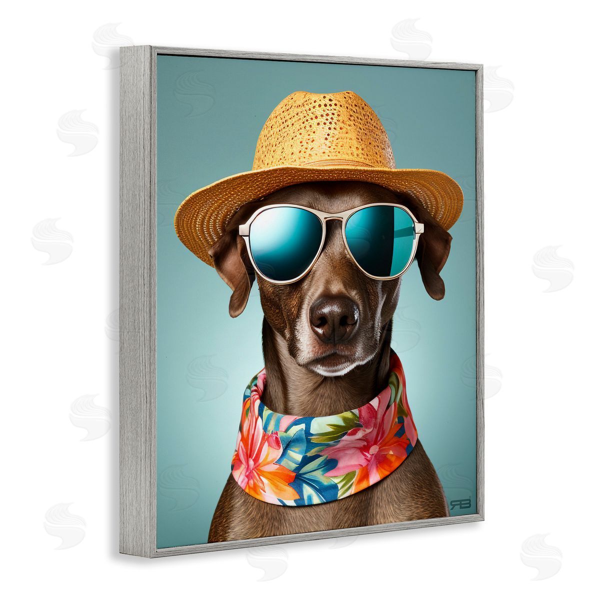Beach Ready Pup Grey Frame Print Wall Art, Home Decor by Roozbeh Bahramali