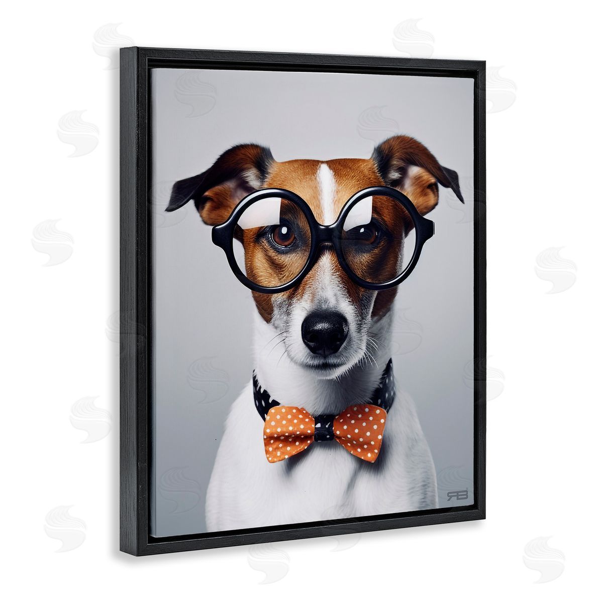 Hipster Bowtie Dog Black Floating Frame Canvas Wall Art, Home Decor by Roozbeh Bahramali
