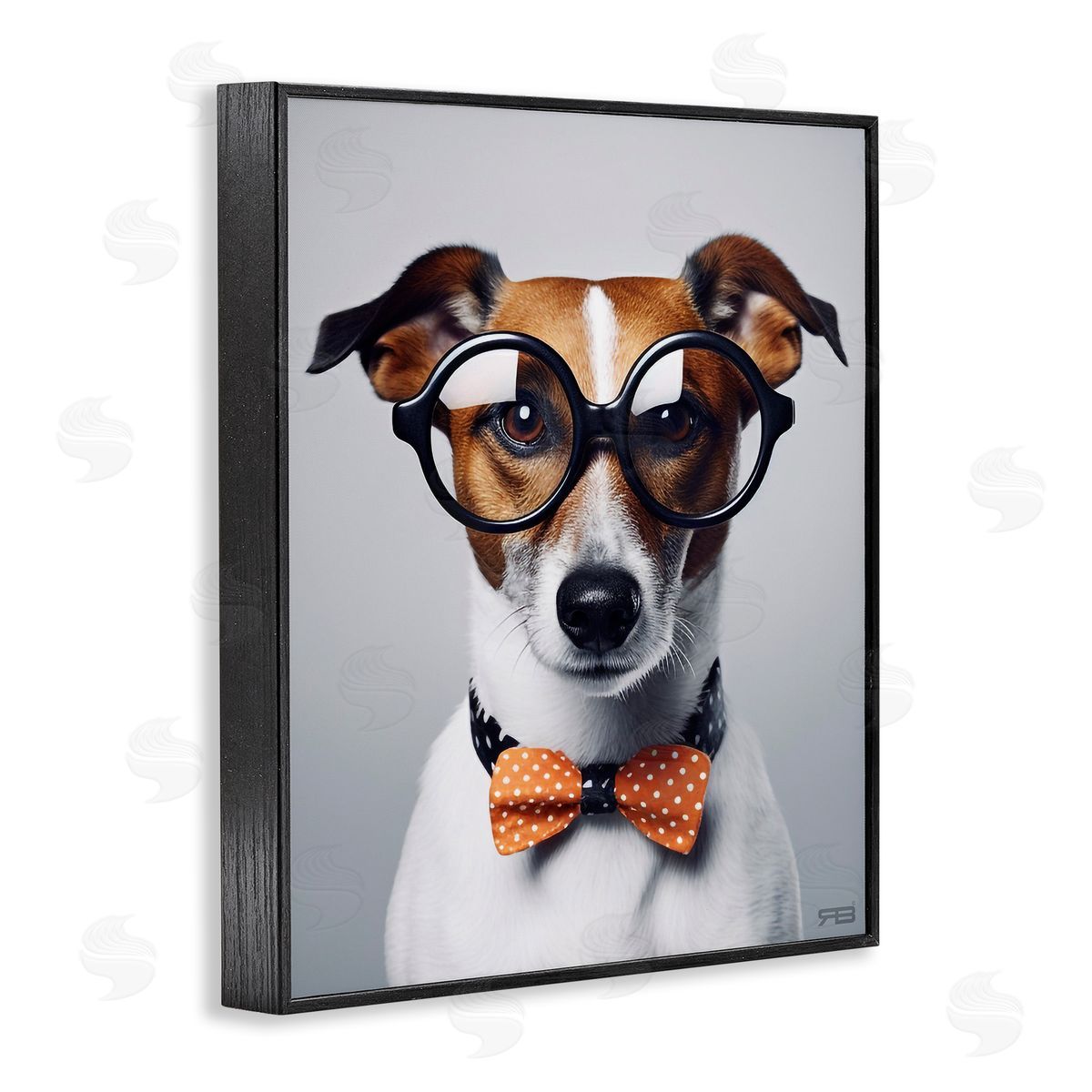 Hipster Bowtie Dog Black Frame Print Wall Art, Home Decor by Roozbeh Bahramali