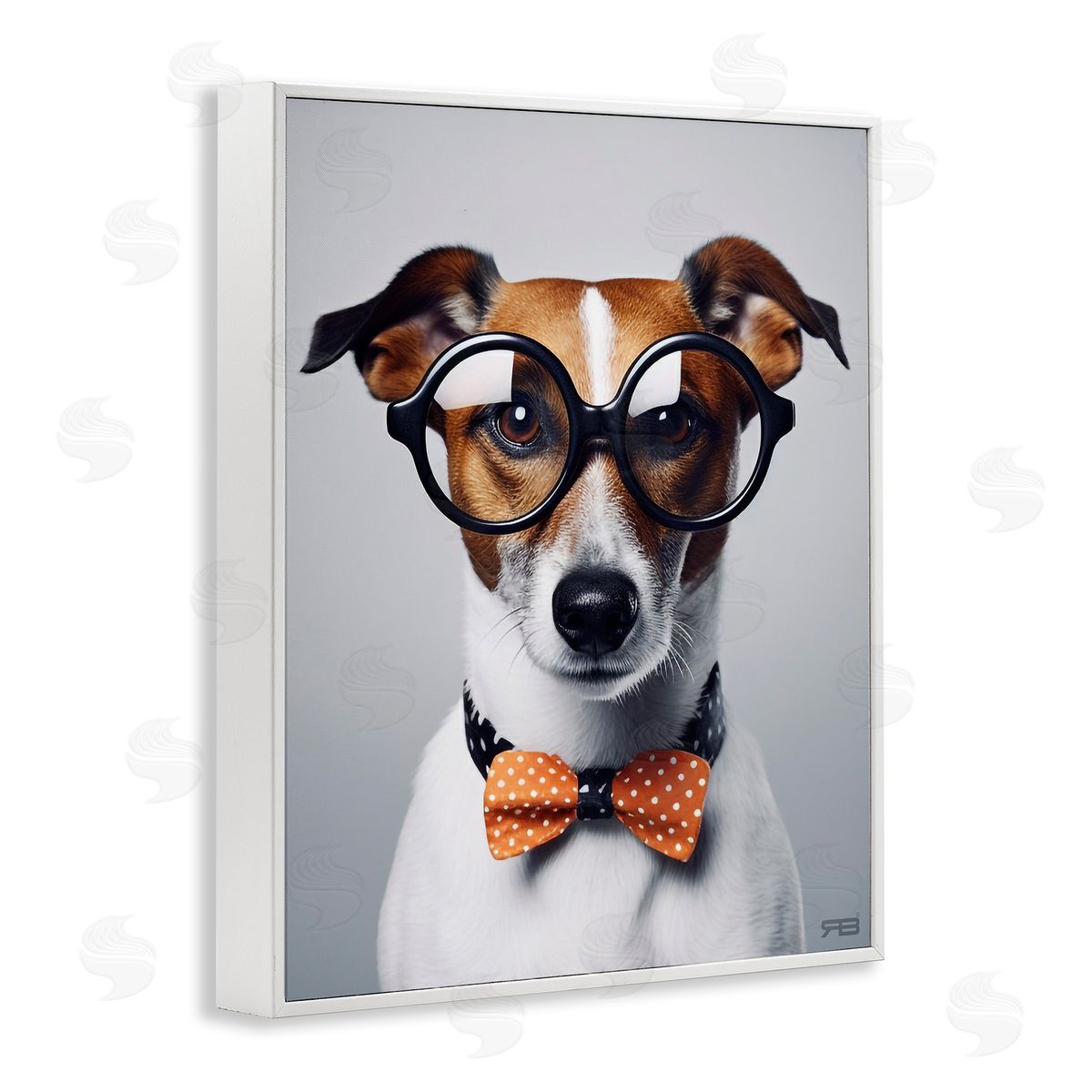 Hipster Bowtie Dog White Frame Print Wall Art, Home Decor by Roozbeh Bahramali